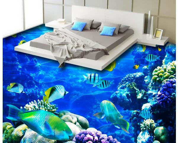 bedroom 3D epoxy flooring design - deep sea themed