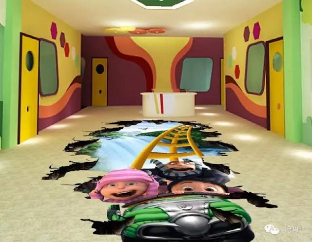 funny epoxy 3D floor designs for kids bedroom