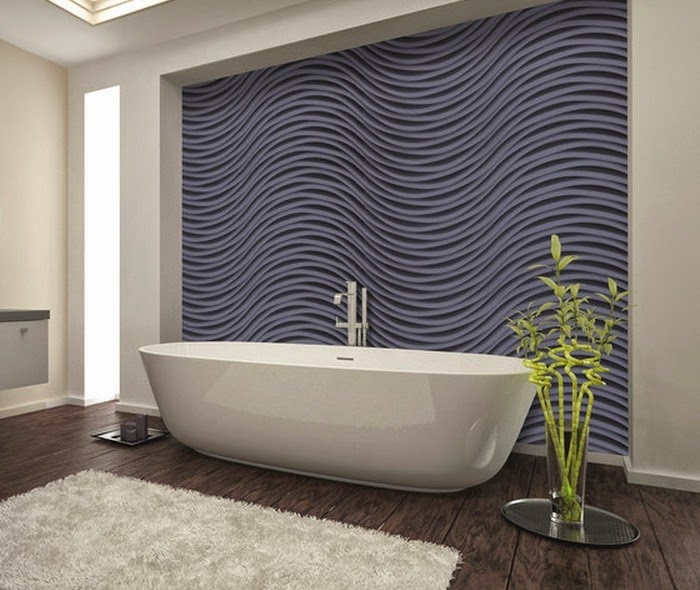 Interior design with 3D decorative wall panels for modern bathroom