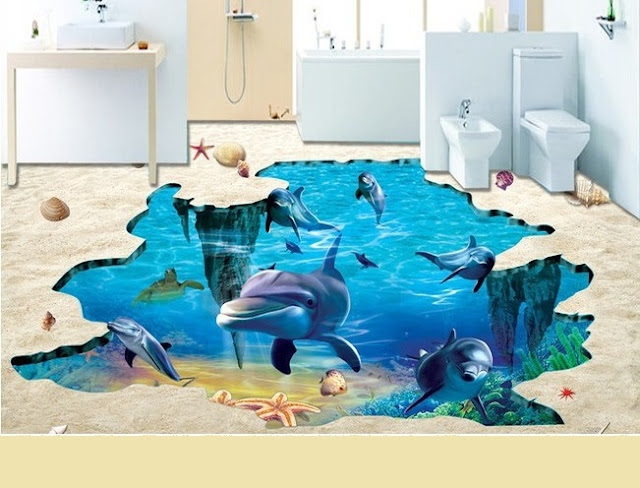 Realistic 3D tile floor designs for bathroom