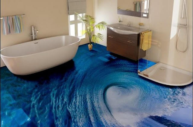 Simple 3D epoxy flooring for bathroom floor designs