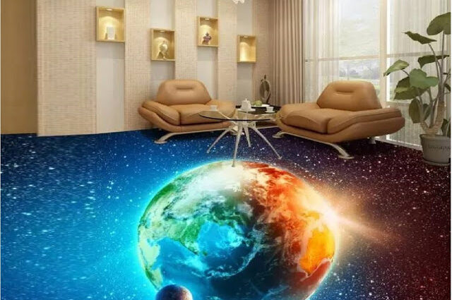 space themed 3D epoxy flooring for living room designs